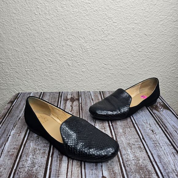 Naturalizer Emiline black suede snake skin print slip on loafers size 6.5 - Picture 1 of 8